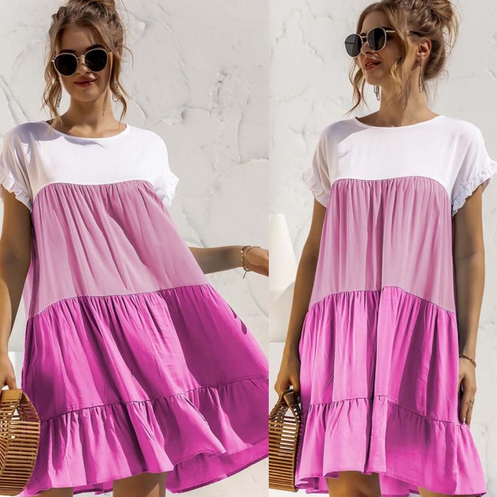 Boho spring summer ruffle trim mini dress - Picture 2 of 12